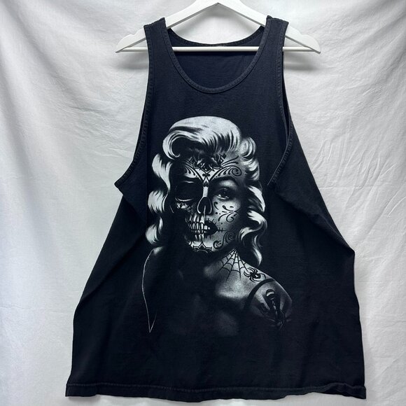Men's 2XL Half Skull Marilyn Monroe Airbrushed Day of the Dead Tank Top - Picture 1 of 4